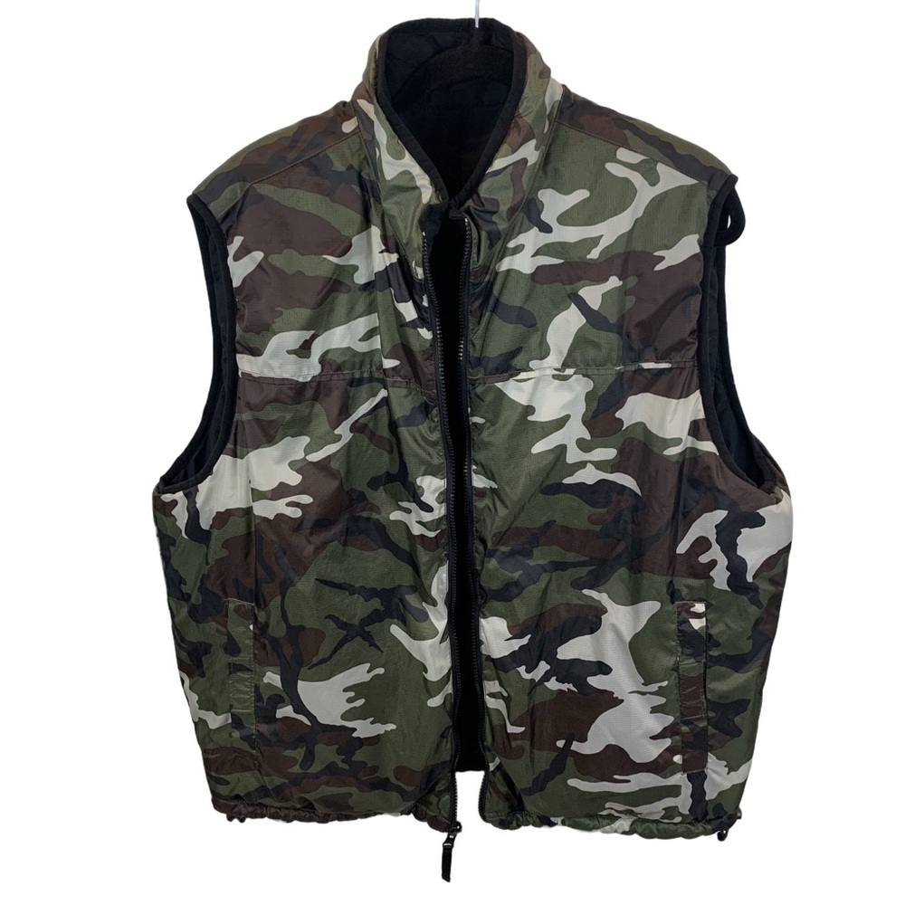 Celio Camo Down Feather Puffer Vest Reversible Black Green Men's L Front Zip